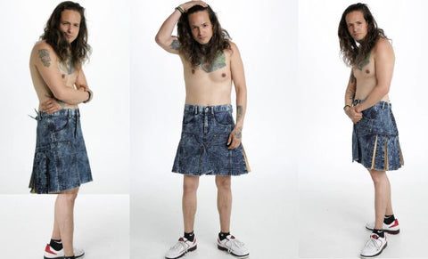 Stone washed denim hybrid kilt