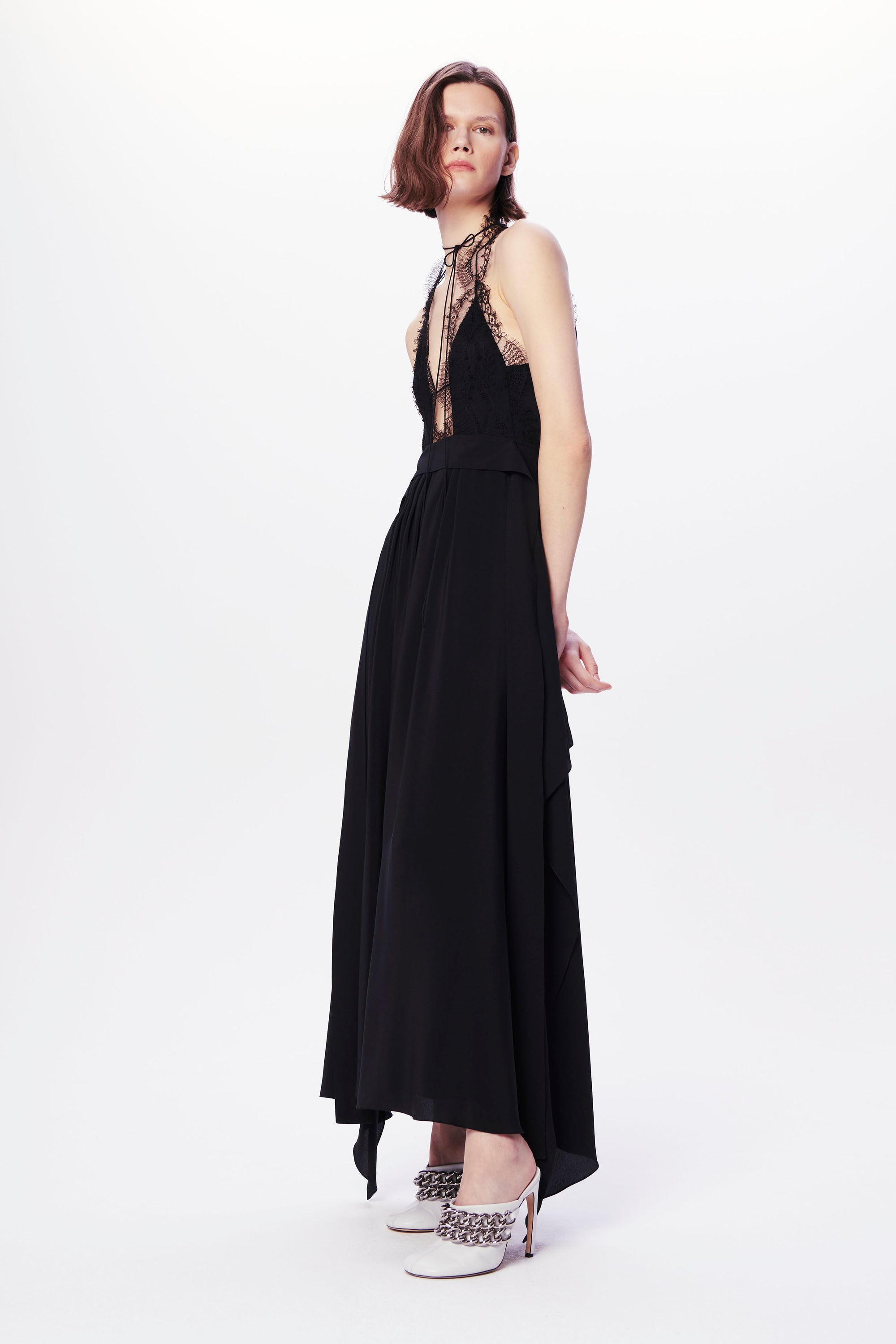 Lace Neckline Cami Dress in Black
