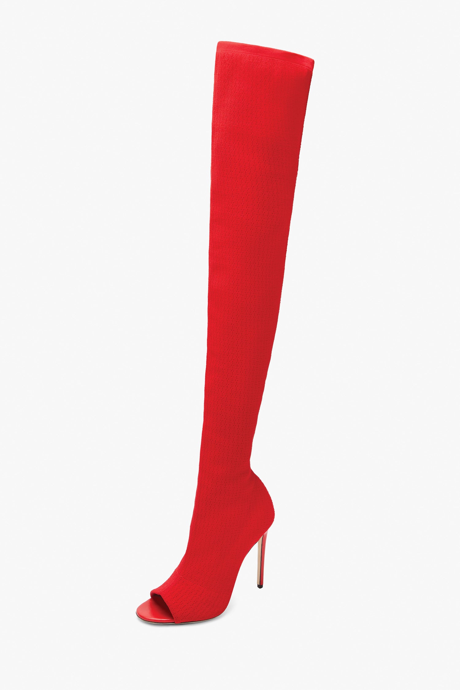 red open toe knee high boots