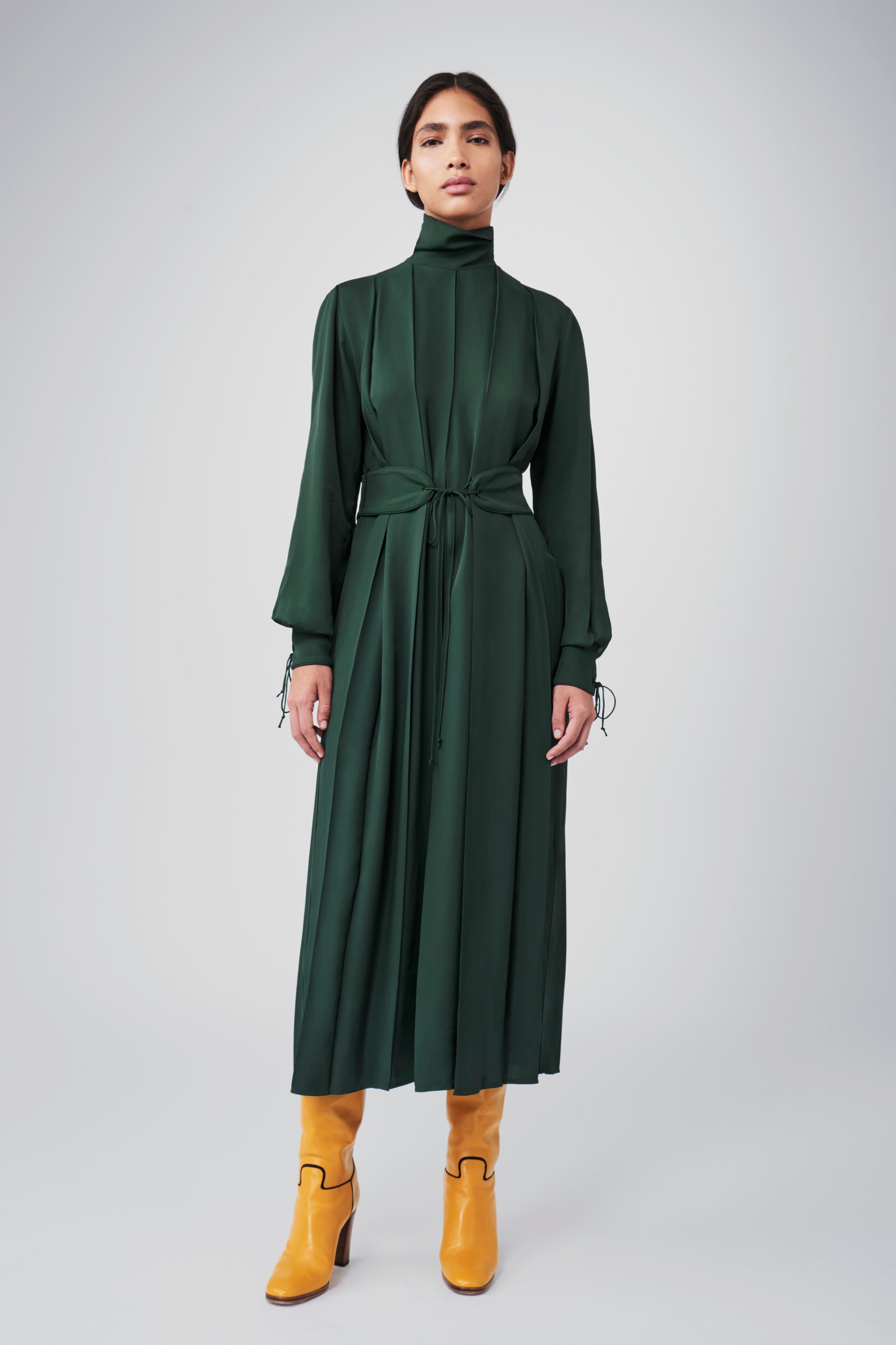 bottle green midi dress