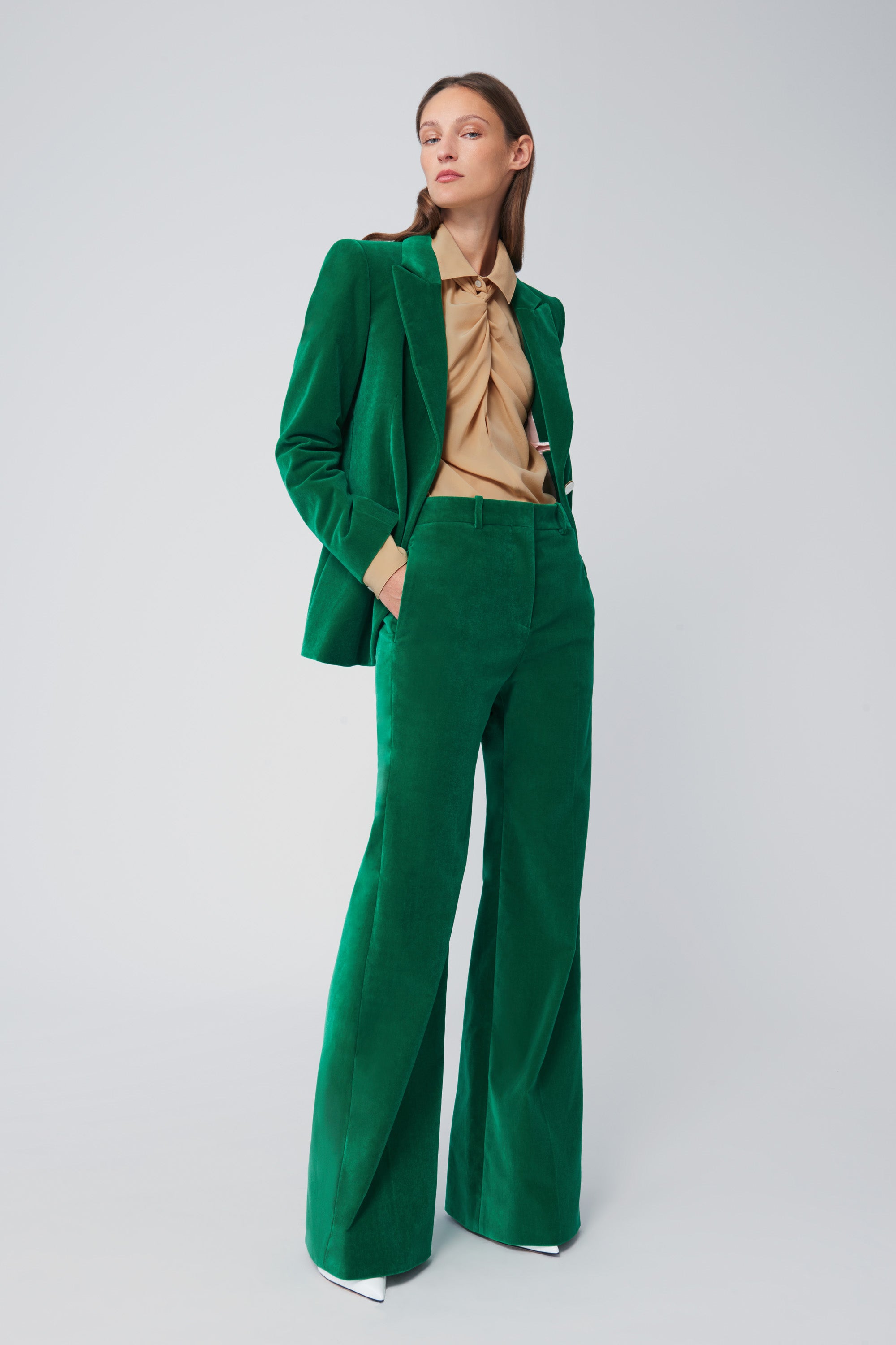 Single Breasted Velvet Jacket in Emerald Green | Victoria Beckham