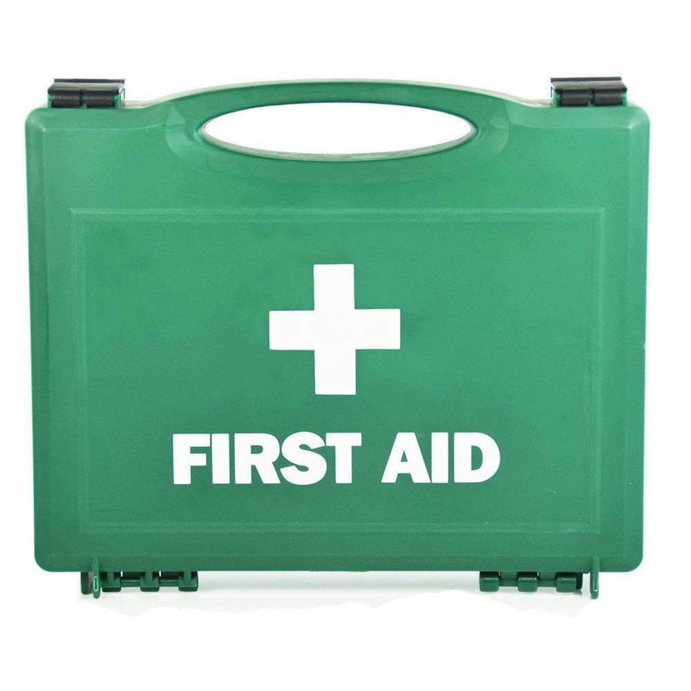 50-Person Workplace & Statutory HSE Compliant First Aid Kit in green casing. Ideal for medium-high risk areas like shops, offices, warehouses. Covers burns, eyewash, biohazards. Suitable for up to 50 people.