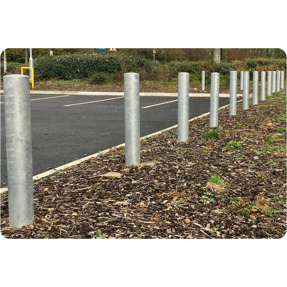 galvanised-steel-bollards-durable-corrosion-rust-resistant-outdoor-high-quality-weather-proof-heavy-duty-security-post-traffic-control-parking-aid-car-park-residential-city-schools-airports-retail-industrial-construction-sites-pedestrian-zones-bike-lanes-crash-protection