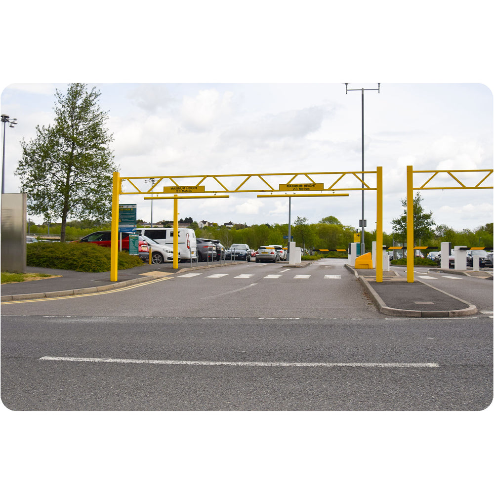 fixed-height-restriction-barriers-goalposts-vehicle-gates-overhead-low-clearance-systems-access-control-warning-enforcement-car-parks-toll-booths-truck-hgv-stops-airports-industrial-sites-warehouses-theme-parks-commercial-residential-shopping-centres-stadium-parking
