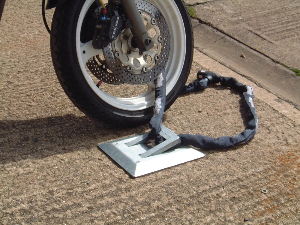 motorcycle security locking loop cast in anti-theft theft prevention parking barrier post system
