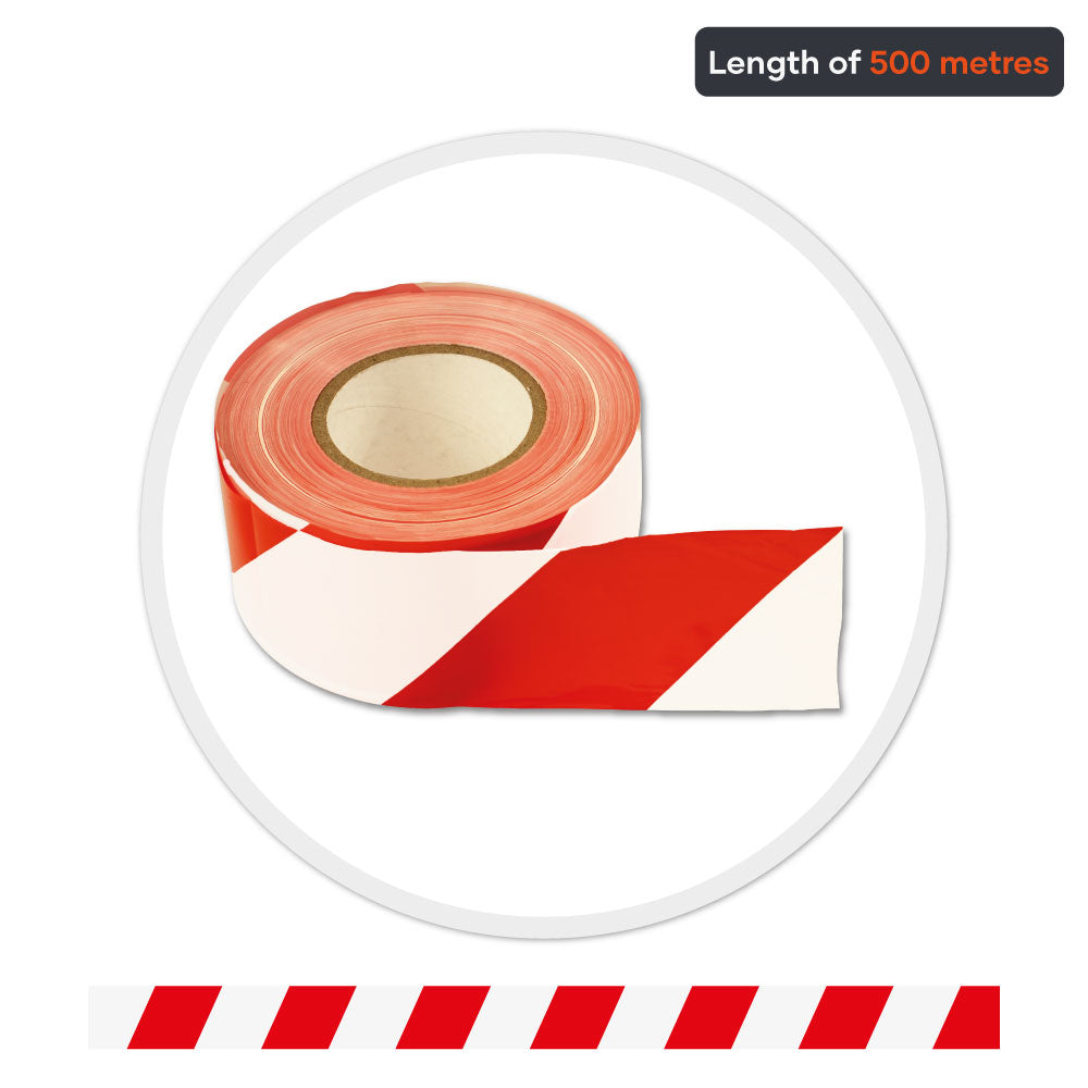 red and white barrier warning safety tape hi visibility 