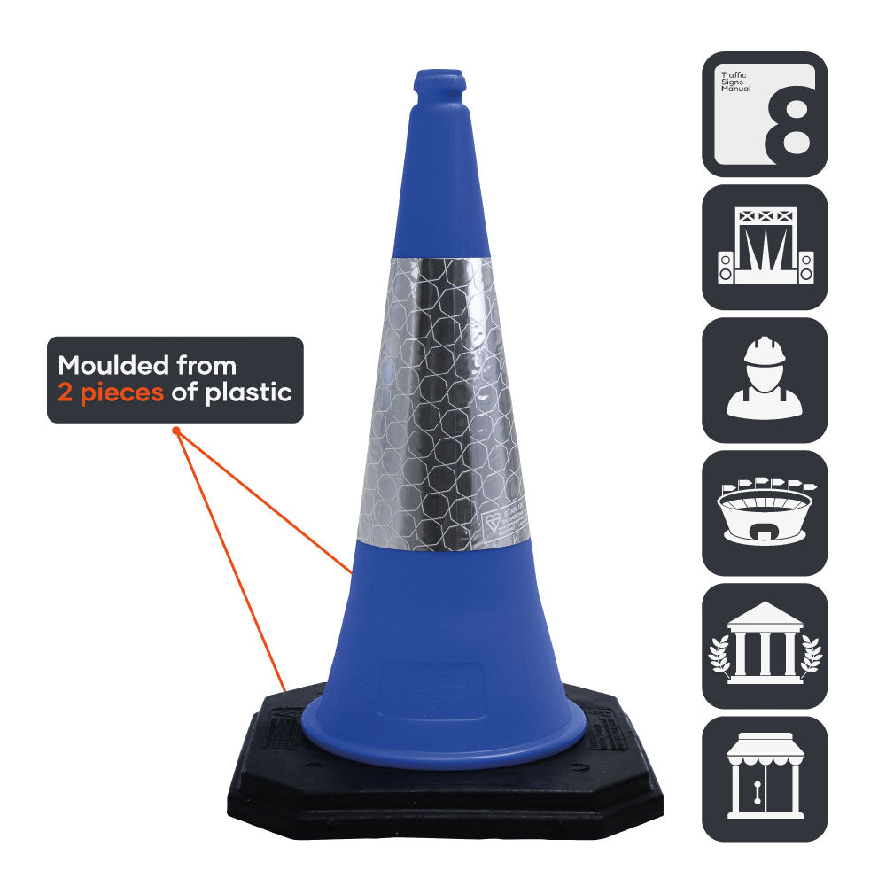 blue 750mm 75cm road street traffic safety cone highway use UK 2 piece