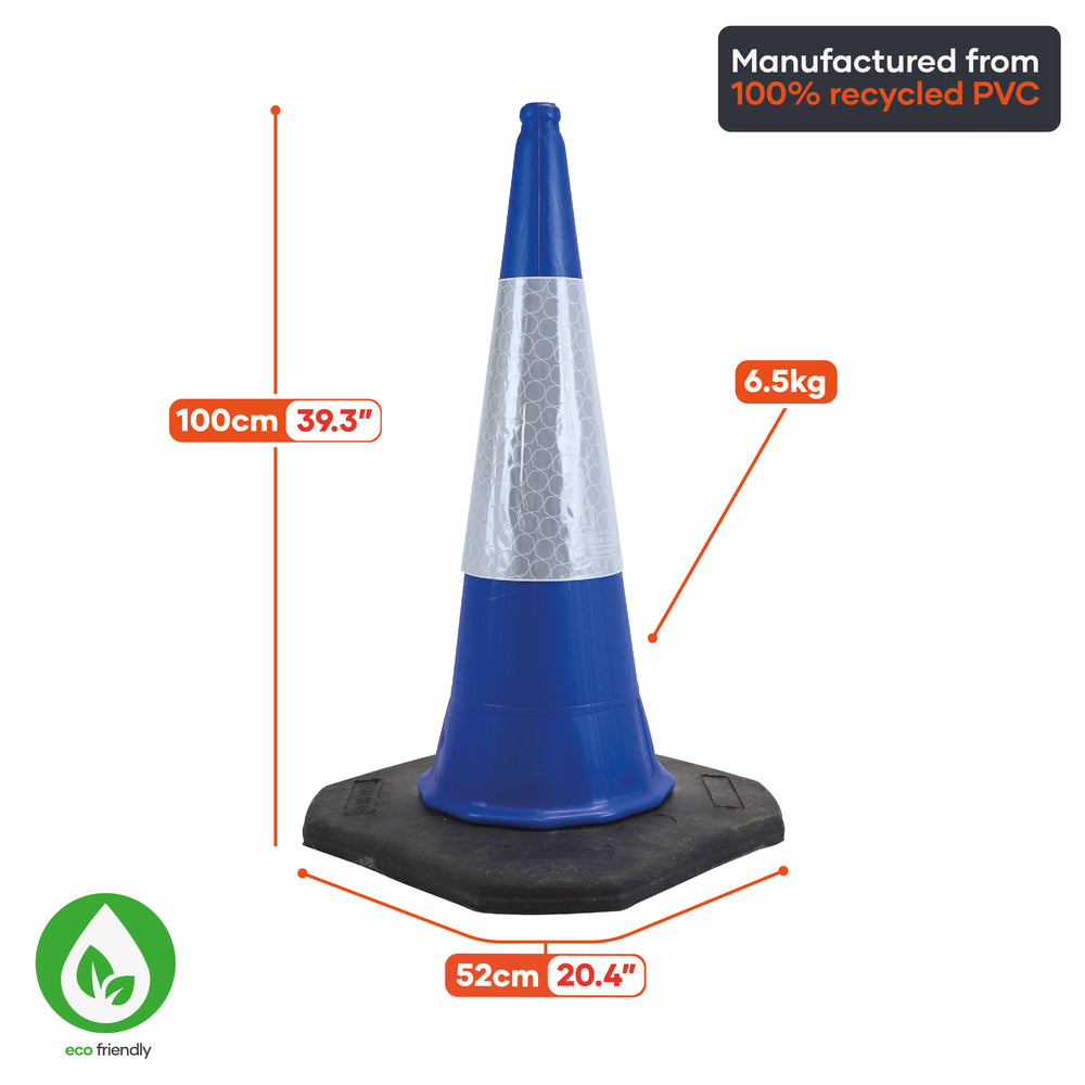 blue 1000mm 1m 1 metre road street traffic safety cone highway uk 2 piece starlite mastercone