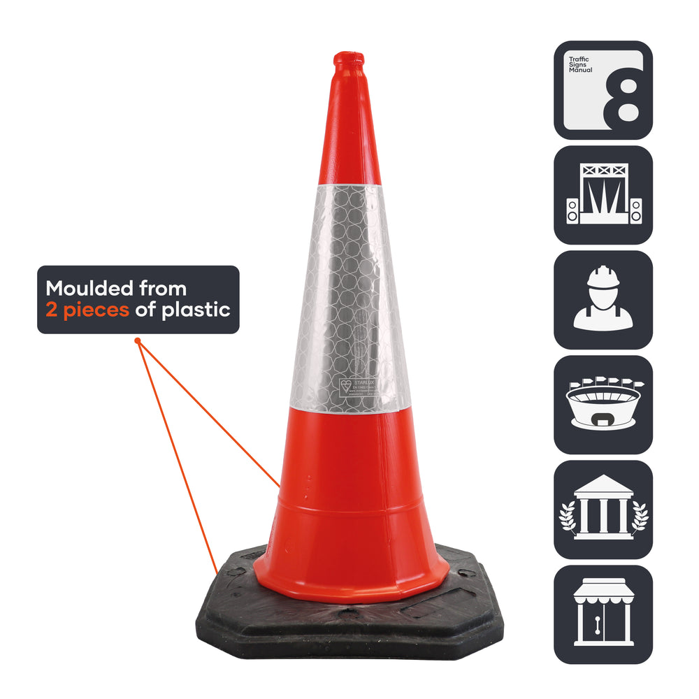 orange 1000mm 1m 1 metre road street traffic safety cone highway uk 2 piece starlite mastercone