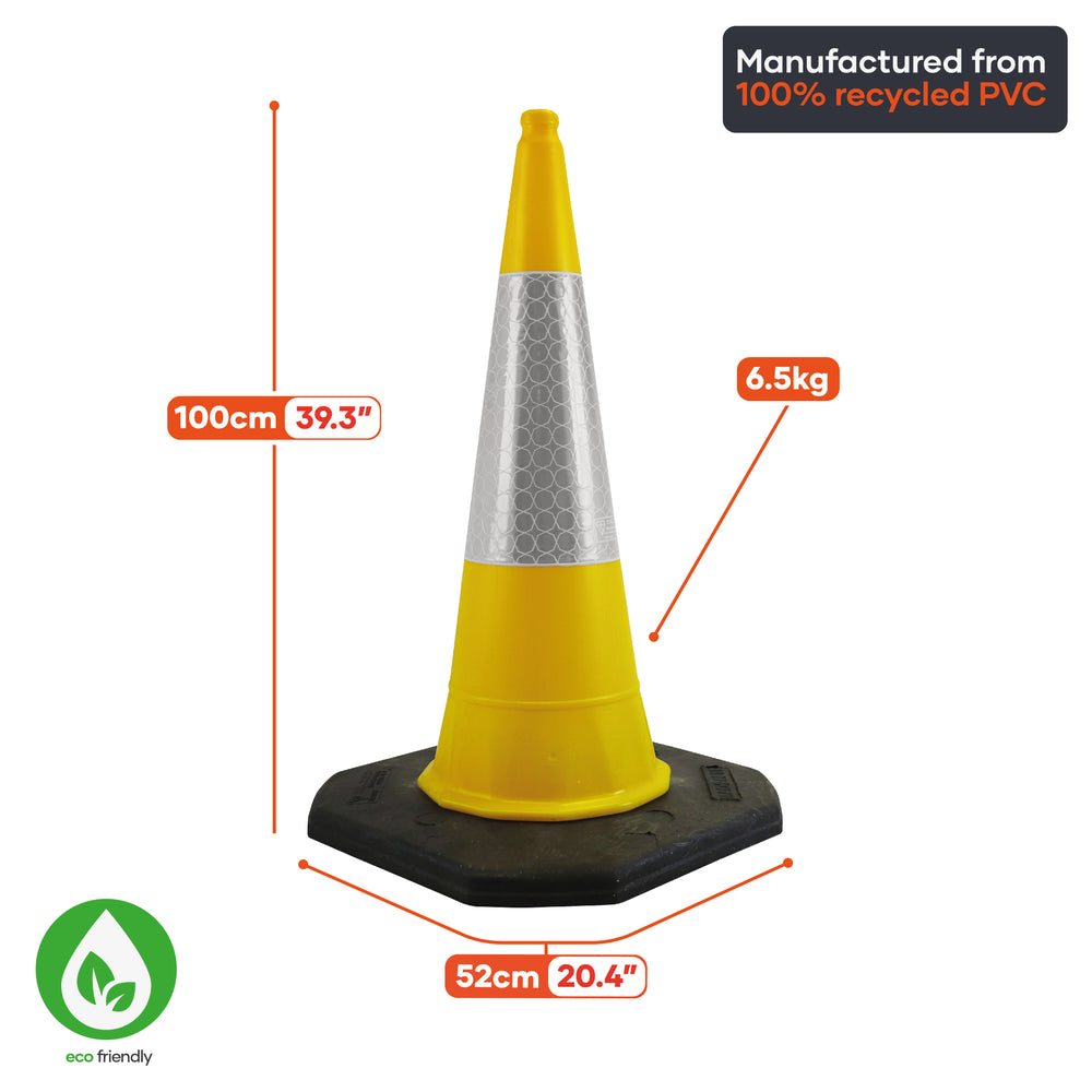 yellow 1000mm 1m 1 metre road street traffic safety cone highway uk 2 piece starlite mastercone 