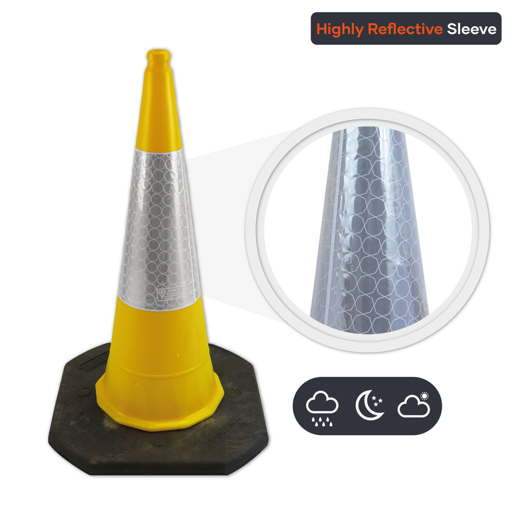 yellow 1000mm 1m 1 metre road street traffic safety cone highway uk 2 piece starlite mastercone 