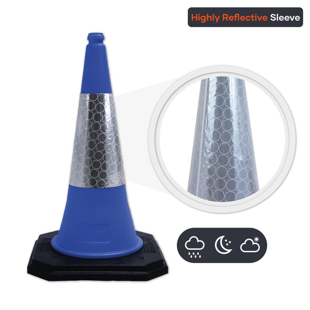 blue 750mm 75cm road street traffic safety cone highway use uk 2 piece starlite