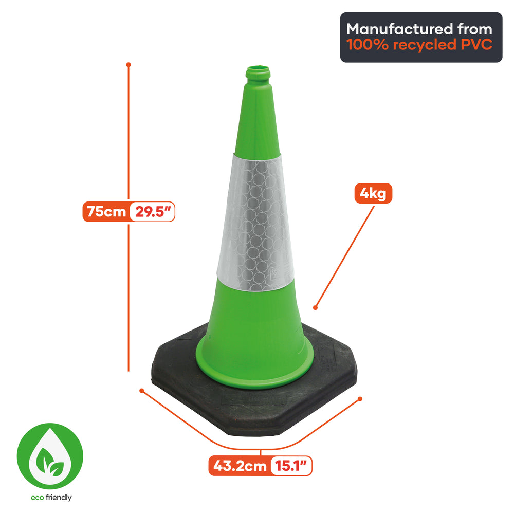 green 750mm 75cm road street traffic safety cone highway use uk 2 piece starlite