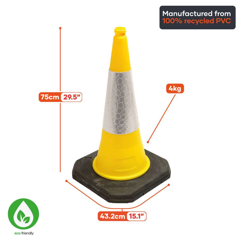 yellow 750mm 75cm road street traffic safety cone highway use uk 2 piece starlite