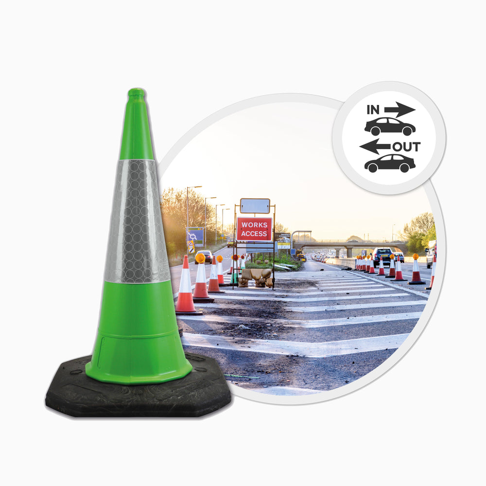 green 1000mm 1m 1 metre road street traffic safety cone highway uk 2 piece starlite mastercone