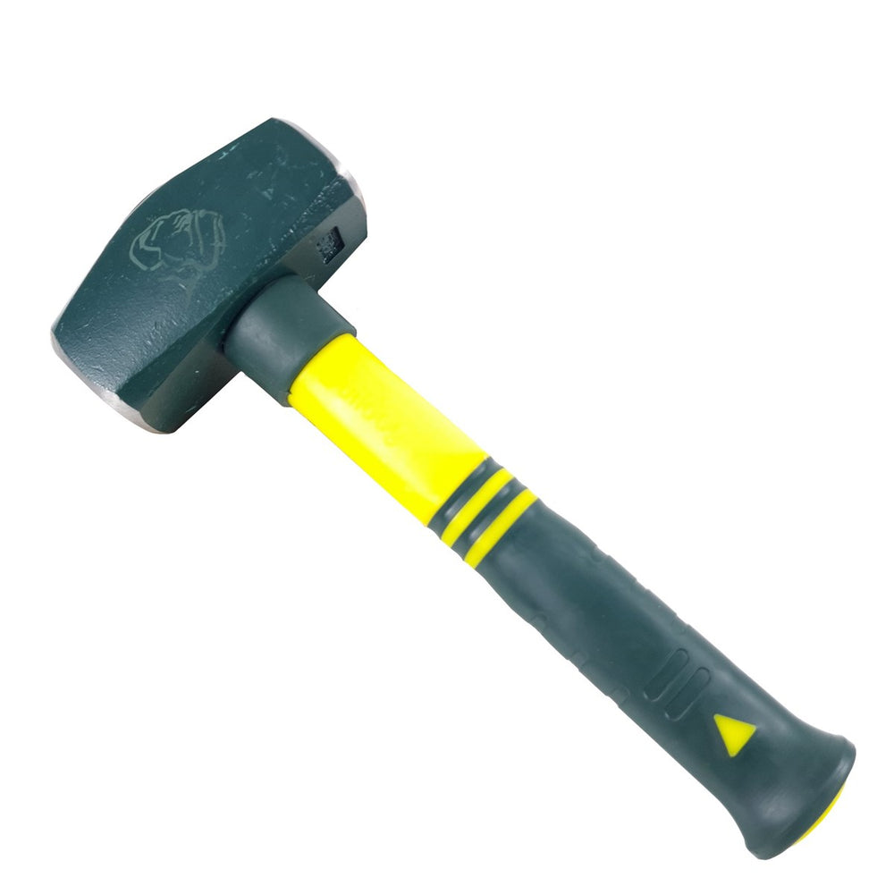4lb club hammer, perfect for demolition, masonry nail driving, and steel chisel use. Features drop-forged, heat-treated carbon steel head. Non-slip fiberglass handle enhances comfort. Ideal for building and demolition, reduces fatigue, and absorbs shocks.