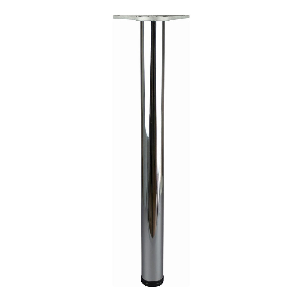 60mm Round Chrome Table Leg with Adjustable Foot - Widely Used in Furniture, Shopfitting & Fit-Out Industries - Easily Adjustable Height - Tough Plastic Feet - Leg Diameter: 60.5mm - Bolts Included - Built-in Adjustable Feet - Three Sizes Available