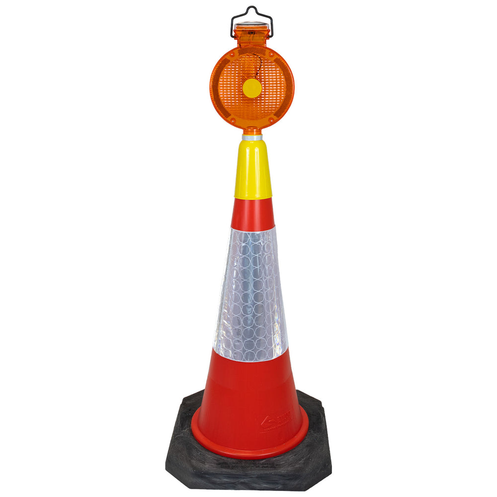solar-panel-powered-LED-traffic-cone-light-topper-flashing-yellow-beacon-warning-marker-hazard-road-safety-caution-flasher-traffic-management-high-visibility-demarcation-signaling