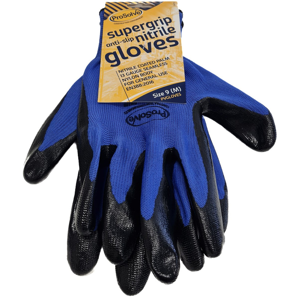 Upgrade your grip and protection with Super-Grip Anti-slip Nitrile Gloves. Versatile for agriculture, surveying, DIY. Nitrile coating resists chemicals. Seamless nylon body ensures comfort. Black nitrile coating for durability.