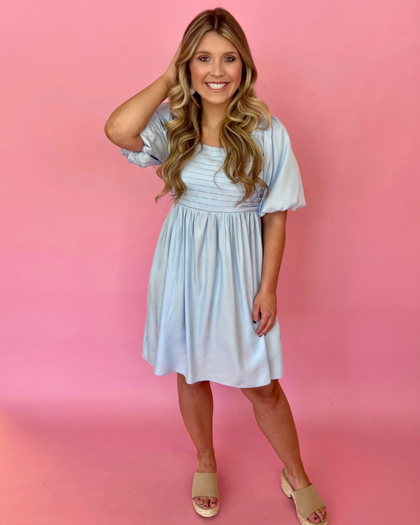 Happiness Over Everything Blue Pleated Dress-Shop-Womens-Boutique-Clothing