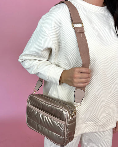 copper quilted crossbody bag