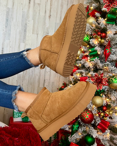 short platform chestnut suede boots