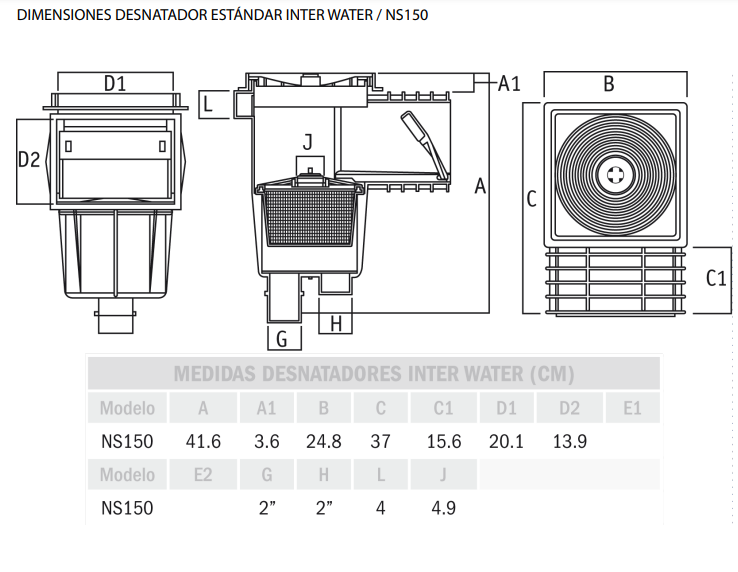 Desnatador Estándar Marca Interwater Mod. NS150 de ” Para Albercas,—  