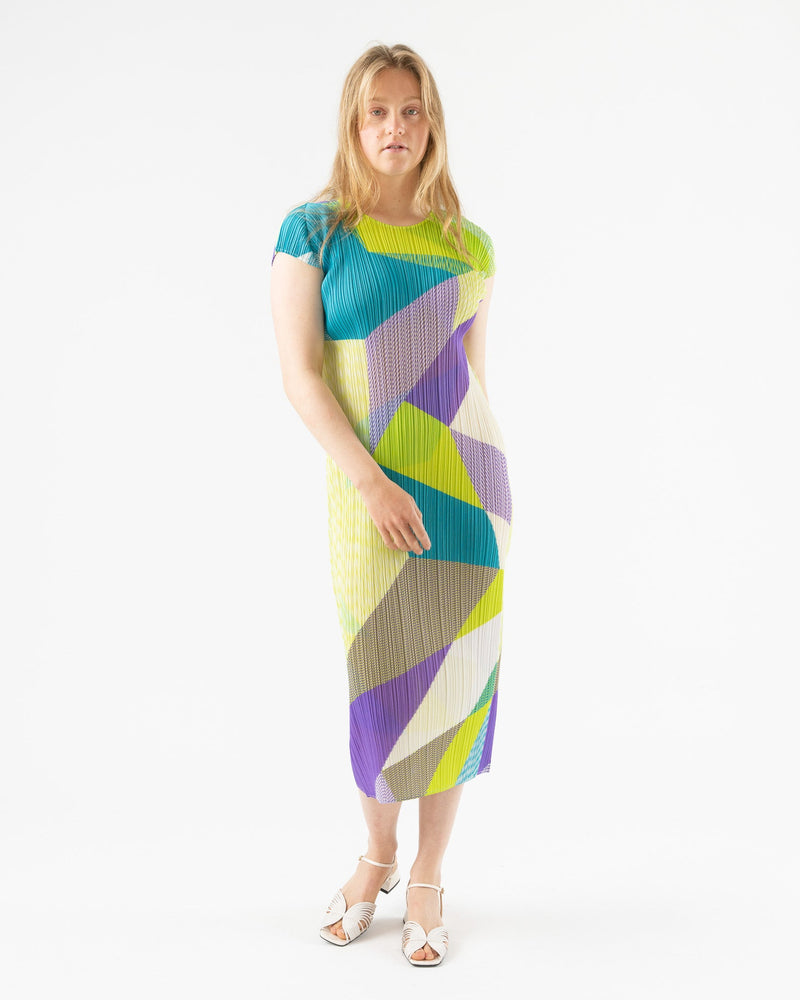 Pleats Please Issey Miyake Crossroad in Geometric Lime Green