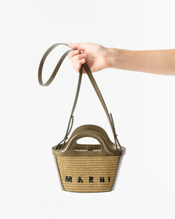 Marni Tropicalia Micro Bag in Olive Leather and Raffia Curated at