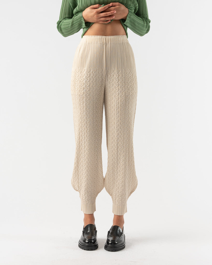 Pleats Please Issey Miyake Cable Stitch Pants in Light Beige