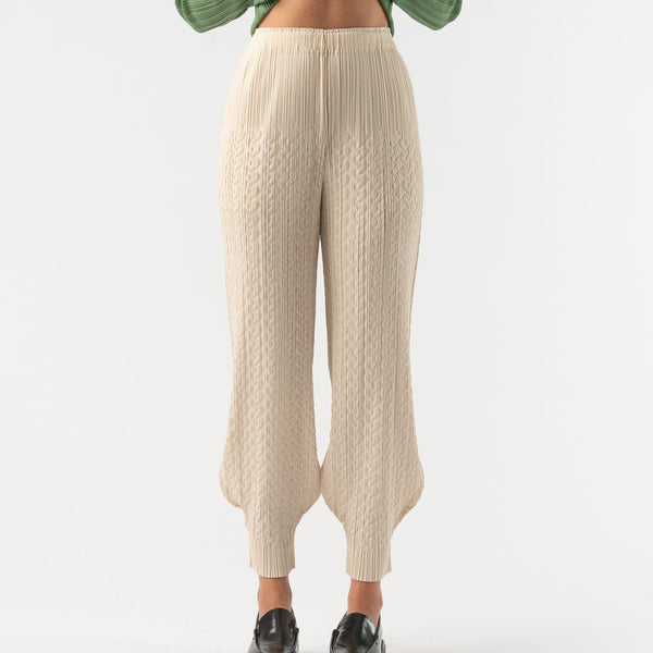 Pleats Please Issey Miyake Cable Stitch Pants in Light Beige