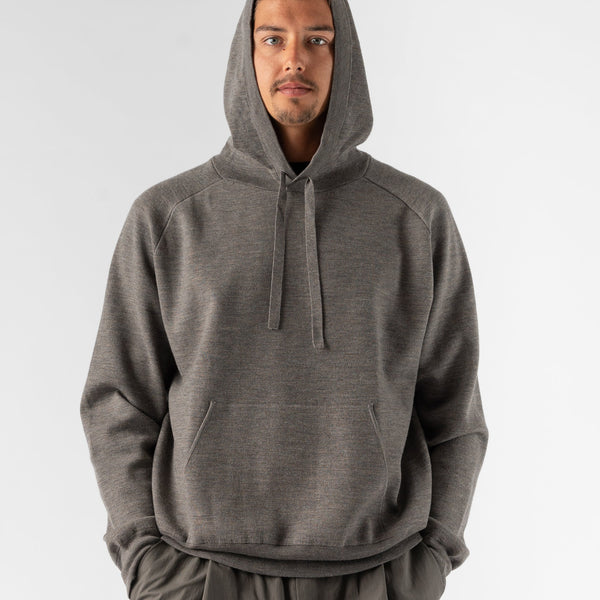 Studio Nicholson Arne Knit Hooded Jumper in Lichen Marl. London