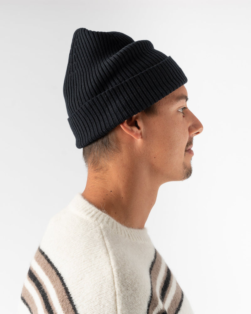 Studio Nicholson Mikkel Beanie in Dark Navy. London based designer