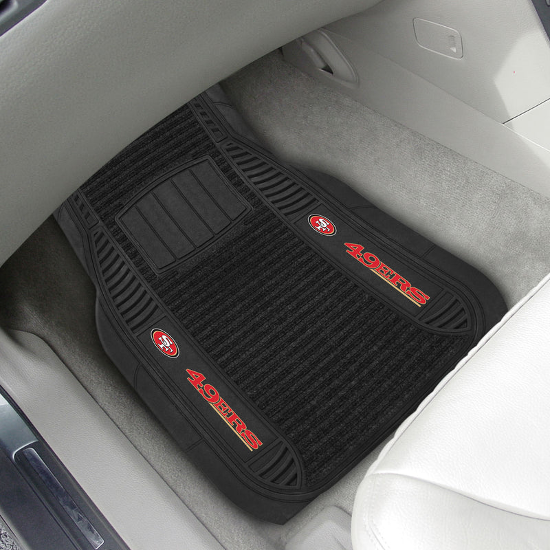 FANMATS 8902 San Francisco 49ers 2-Piece Heavy Duty Vinyl Car Mat Set,  Front Row Floor Mats, All Weather Protection, Universal Fit, Deep Resevoir