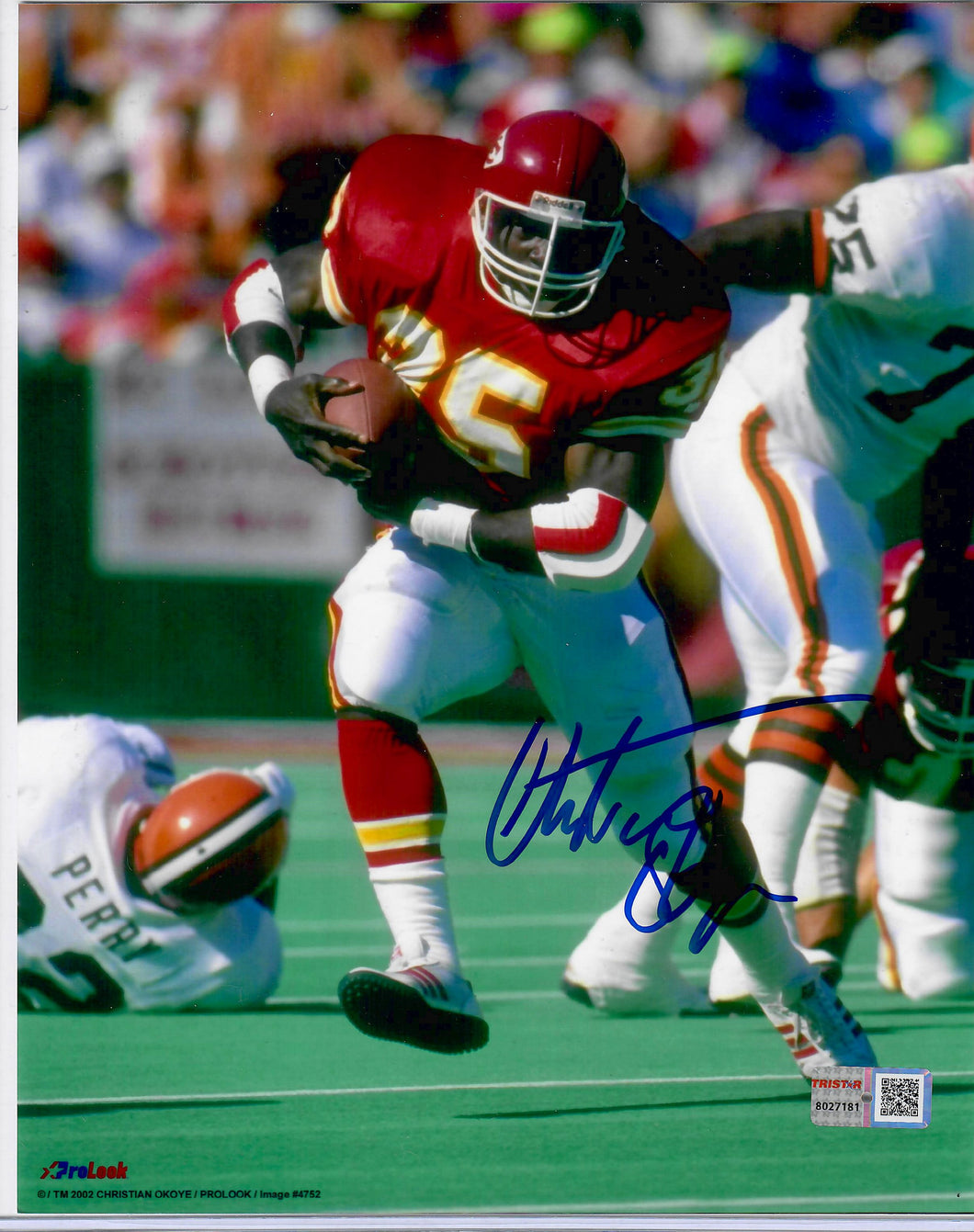 Christian Okoye Signed Chiefs 16x20 Photo Inscribed Nigerian Nightmare &  2x Pro Bowl, 1989 Rushing Champ (PSA Hologram)