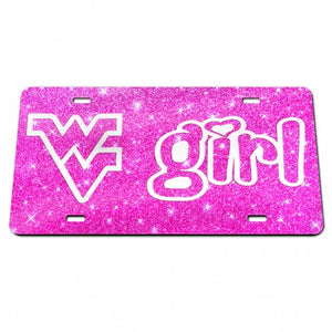 West Virginia Mountaineers Wv Girl Pink Glitter Chrome License