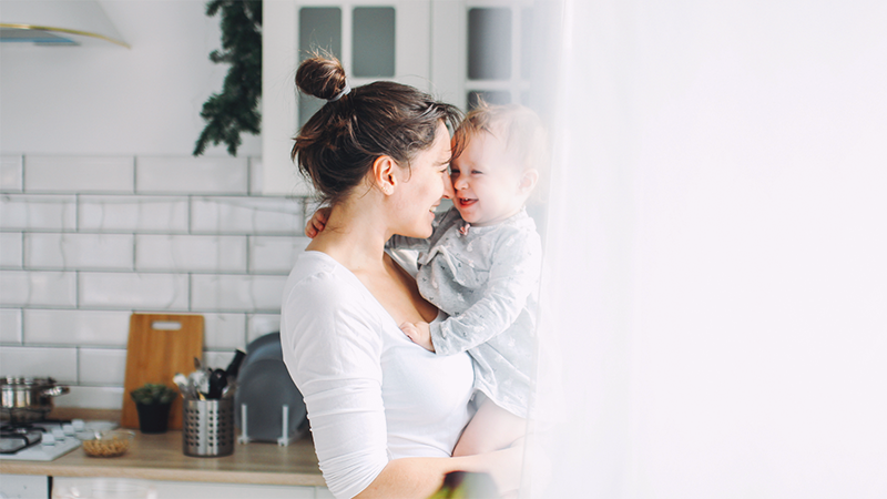 happy baby and mom