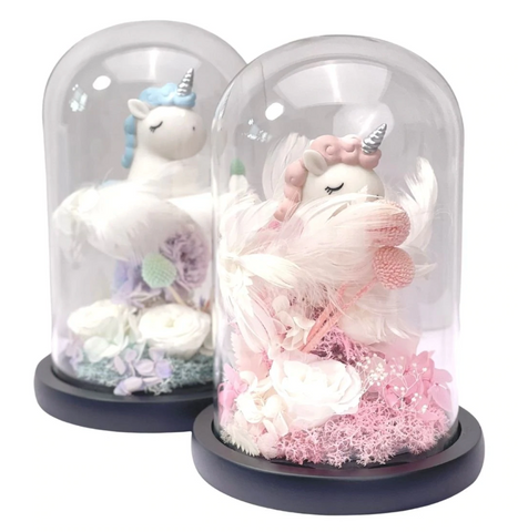 Preserved flower domes with unicorns