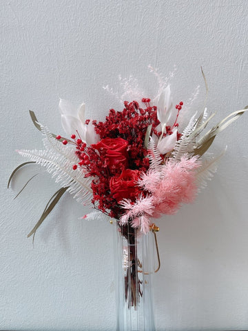 Red and White Preserved Flower Arrangement