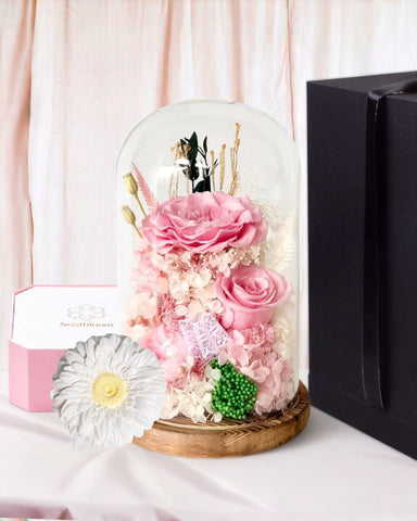 Hazel Roses (large dome with gift box) - Flower - Blush Pink - Preserved Flowers & Fresh Flower Florist Gift Store