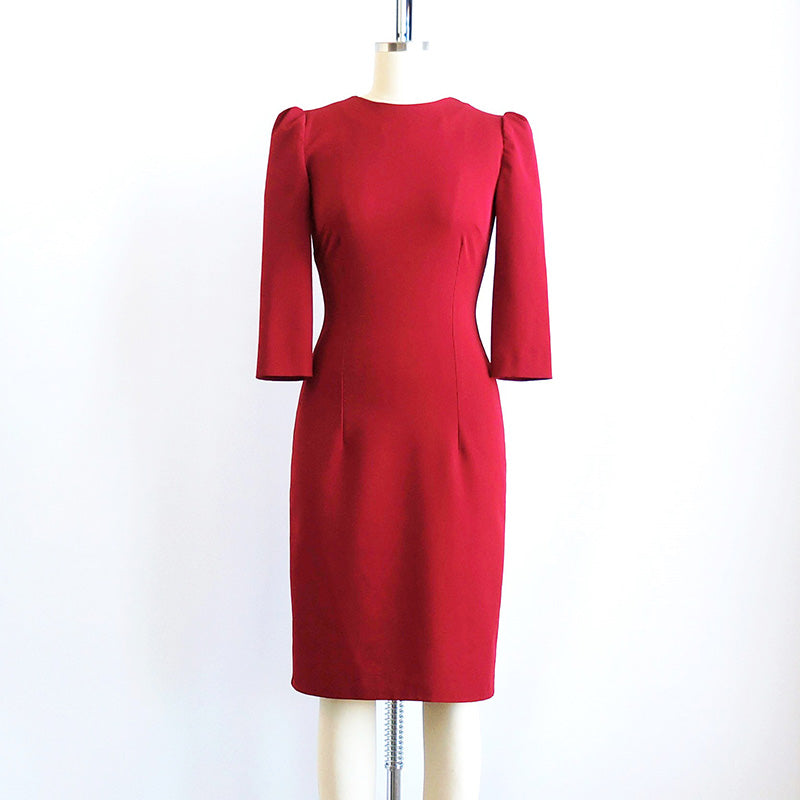 Red 3/4 Sleeves Dress | ALPHONSINA