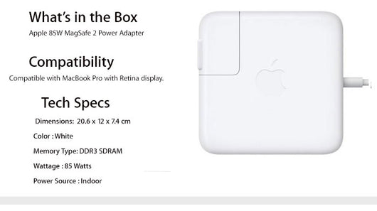  Apple 85W MagSafe 2 Power Adapter for MacBook Pro with Retina  Display : Electronics