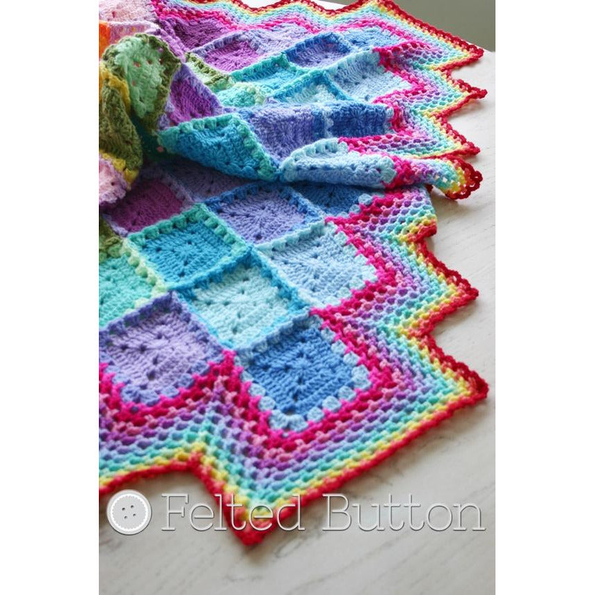 Happy Harlequin Blanket | Crochet Pattern | Felted Button