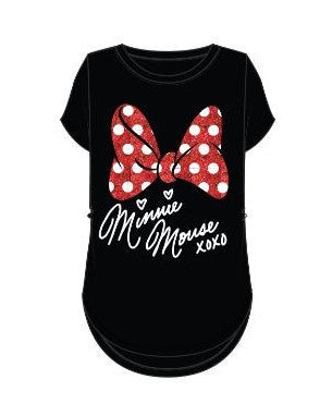 Disney Minnie Mouse Sparkle Bow xoxo T-Shirt Black - FLORIDAGIFTSCOM product image