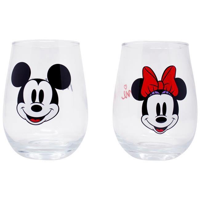 Mickey and Minnie Kiss Hearts Stemless Fluted Glassware Exclusive | Set of 2