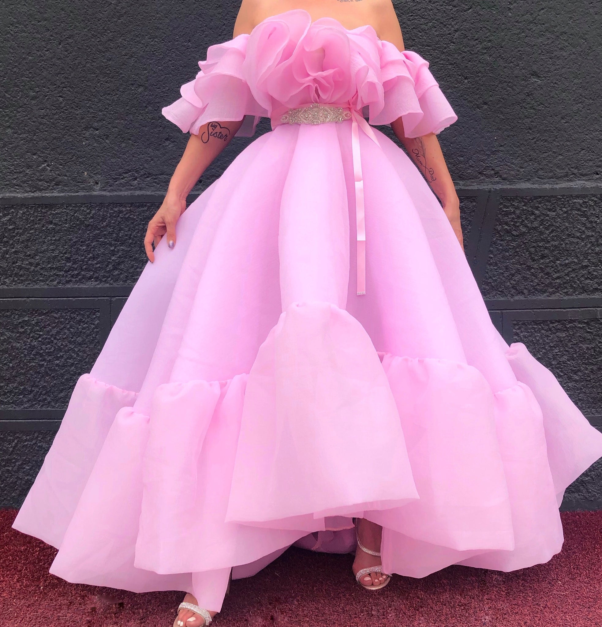 pink silk gown
