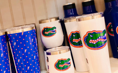Pizzaz Home Gulf Breeze Football Season College Tumblers, Wine Glasses, and Canteens