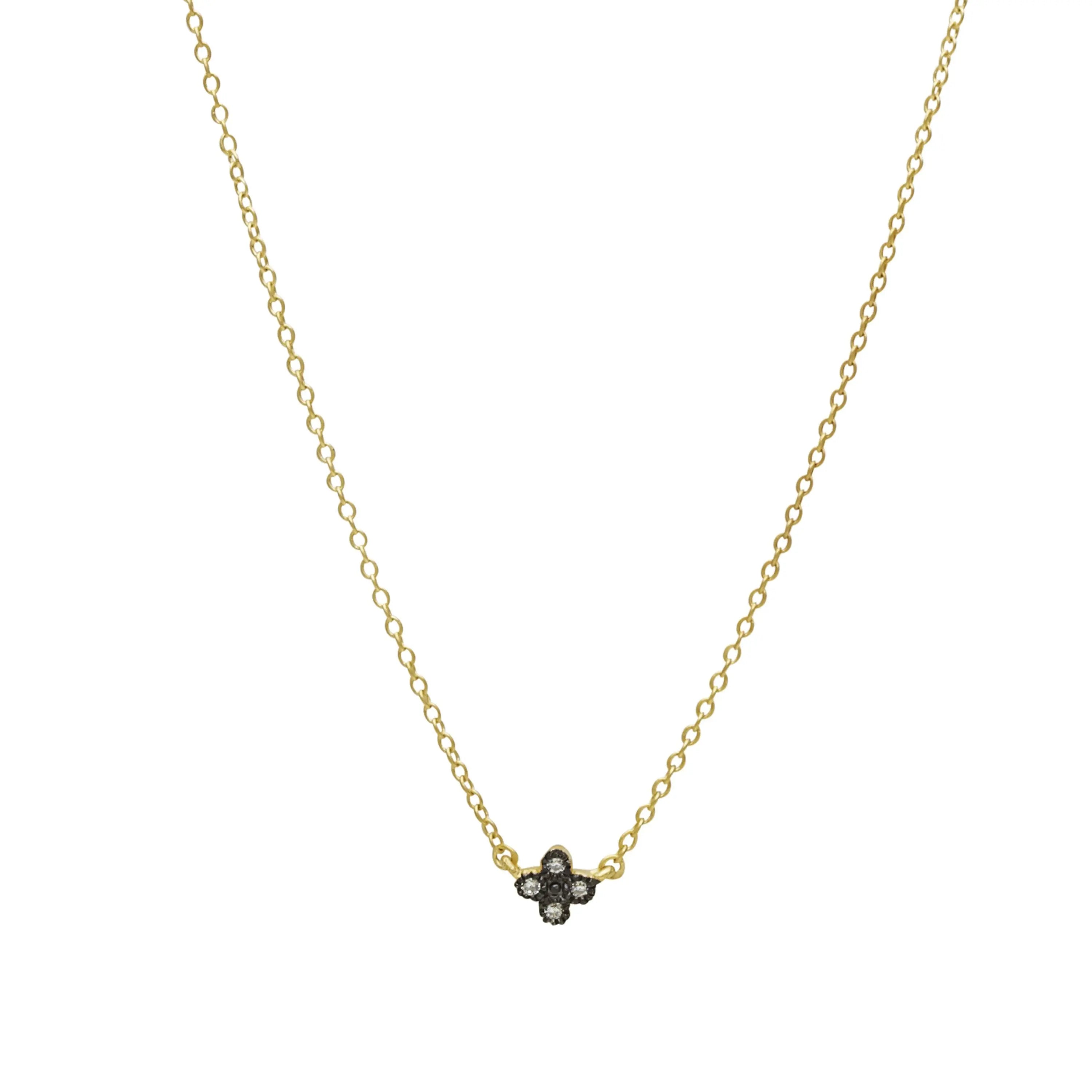 SILVER-TONE BLACK CLOVER NECKLACE