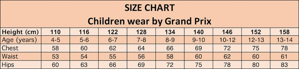 GRANDPRIX for OneSports Size Chart