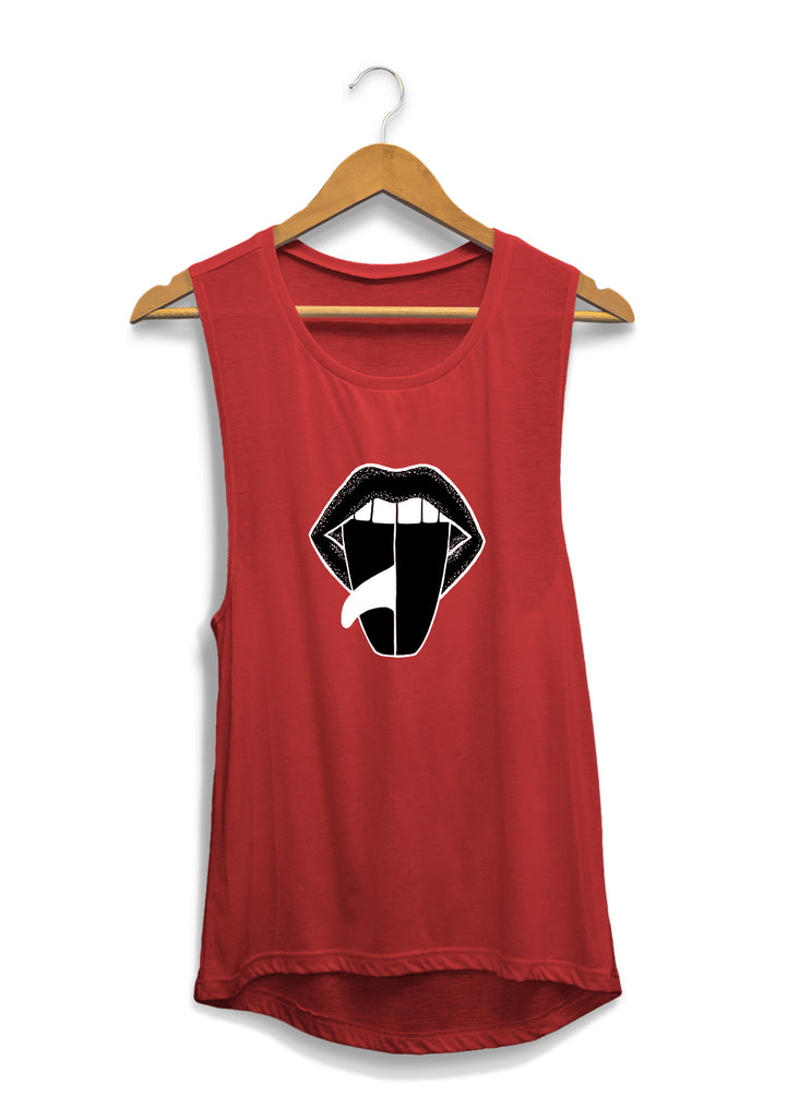Her Waves Rolling Single Fin Red Tank Top